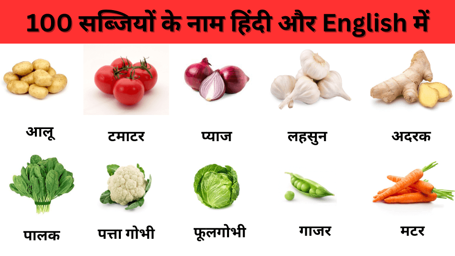 100 सब्जियों के नाम हिंदी और English में